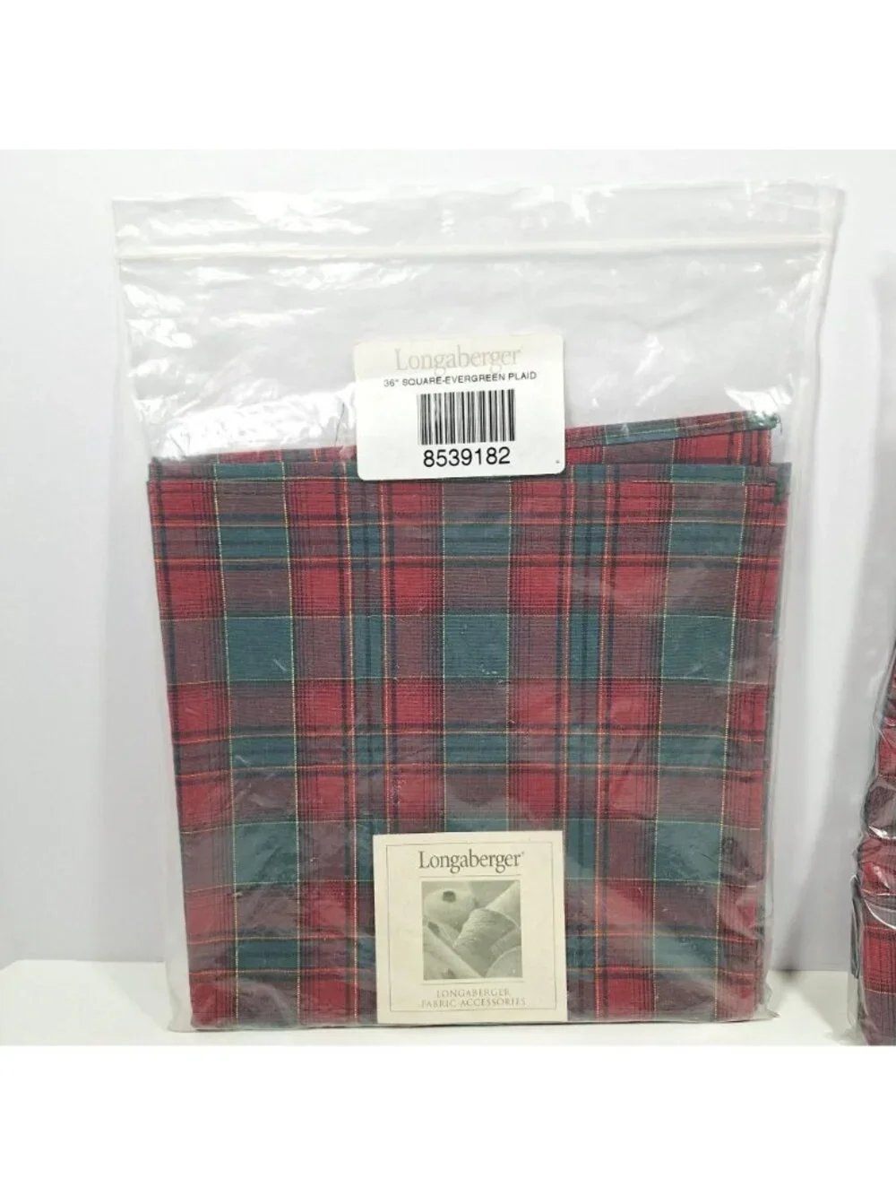 Longaberger Evergreen Plaid 4 Napkins 36" Square Tablecloth Set Open Package - Picture 2 of 16